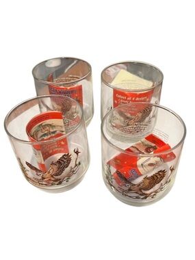 Vintage Sunco American Wildlife Spotted Owl Glasses. Set of 4